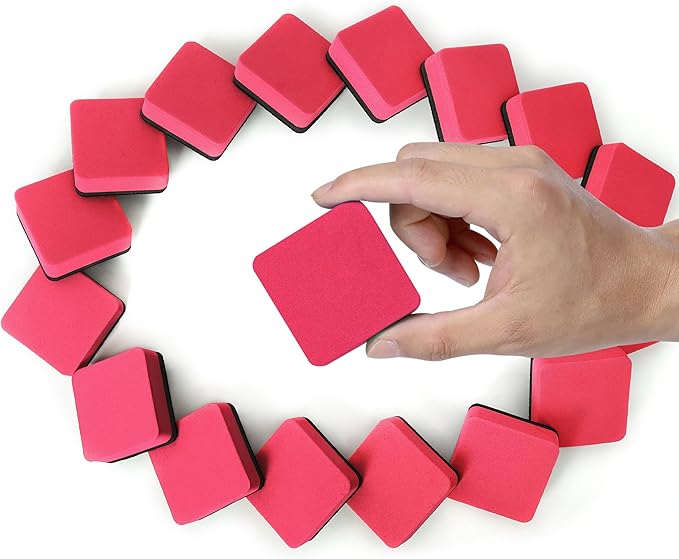 Dry Erase Erasers, 48 Pack Magnetic Whiteboard & Chalkboard Cleansers, Small Magnetic Erasers (Red)-DeskLoop Office