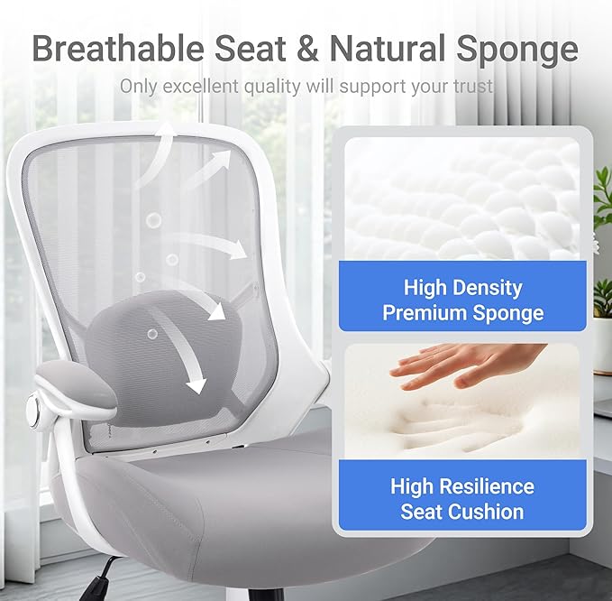 HYLONE 400lbs Heavy Duty Office Chair, 5" Thickened Seat Ergonomic Desk Chair with Adjustable Armrests, Home Office Computer Chairs for Long Hours Mesh Executive Chair(Grey)-DeskLoop Office