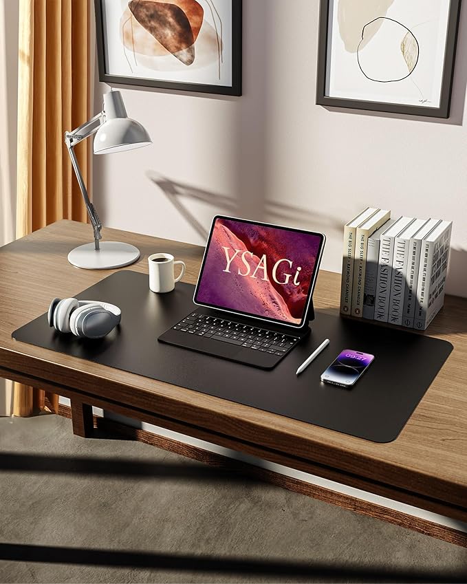 YSAGi Leather Desk Protector, Office Mat, Large Mouse Mat, Non-Slip PU Leather Blotter, Laptop Desk Mat, Waterproof Writing Pad for Office and Home (Black, 31.5" x 15.8")-DeskLoop Office