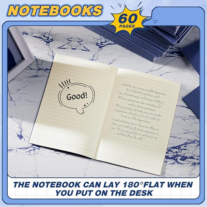 100 Pcs Kraft Notebook Journals 5.5 Inch x 8.3 Inch A5 Softcover Notebooks Bulk for Writing Sketch Office Notepad with 60 Pages 30 Sheets (Multicolor,Lined)(Navy Blue,Lined)-DeskLoop Office