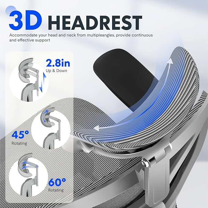 FLEXISPOT ErgoX Premium Ergonomic Office Chair with Footrest- Adjustable 3D Armrests, Dynamic Lumbar Support, Recline & Tilt Function, Mesh Seat, for Home & Office Use,Light Grey-DeskLoop Office