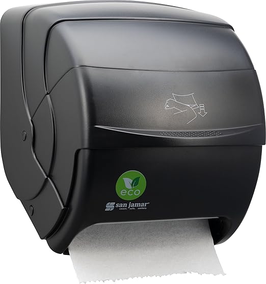 San Jamar Ecologic Integra Recycled Plastic Level Paper Towel Dispenser, Universal Roll Capacity, Wall Mounted Dispenser with Zero Waste for Home and Business Universal, Black-DeskLoop Office