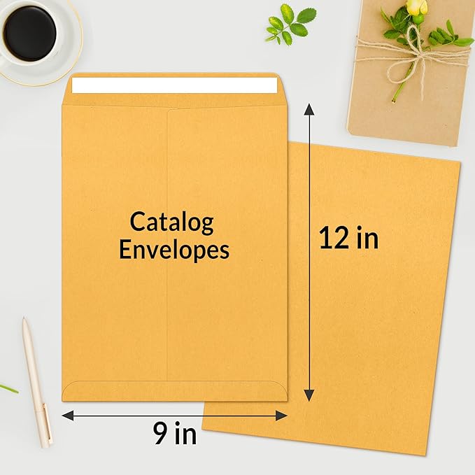 SUNEE 9x12 Envelopes Self-Seal Catalog Mailing Envelopes -100 Count, Ultra Strong Quick-Seal, 9x12 inch Brown Kraft Manila Envelopes Security Envelopes-DeskLoop Office