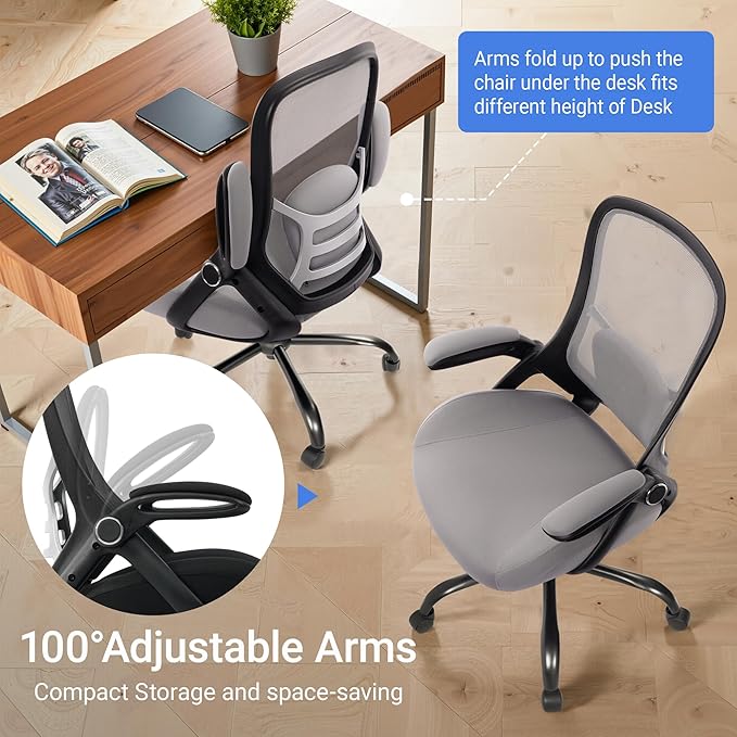 HYLONE 400lbs Heavy Duty Office Chair, 5" Thickened Seat Ergonomic Desk Chair with Adjustable Armrests, Home Office Computer Chairs for Long Hours Mesh Executive Chair(Dark Grey)-DeskLoop Office