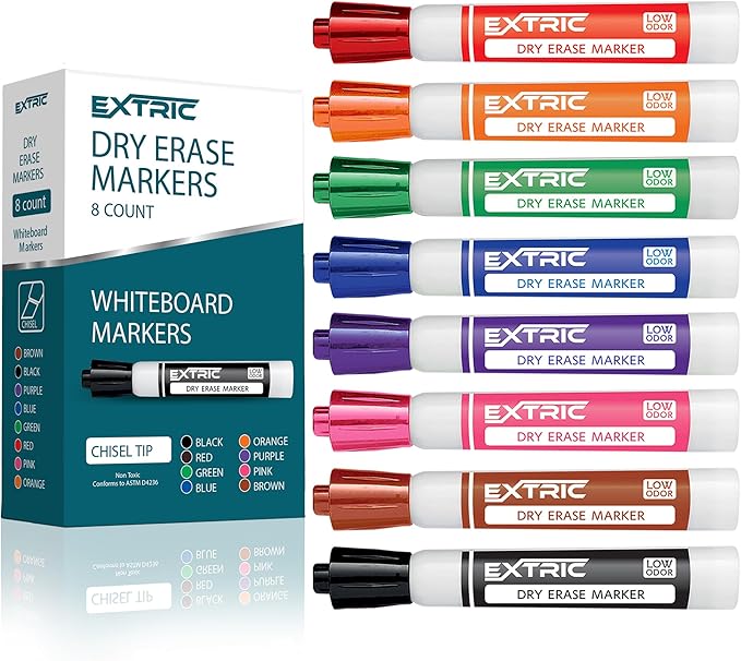 Dry Erase Markers chisel Tip, Whiteboard Markers 8 Pack Assorted Colors, White Board Marker Dry Erase, Low Odor White Board Marker for Teachers and Students-DeskLoop Office