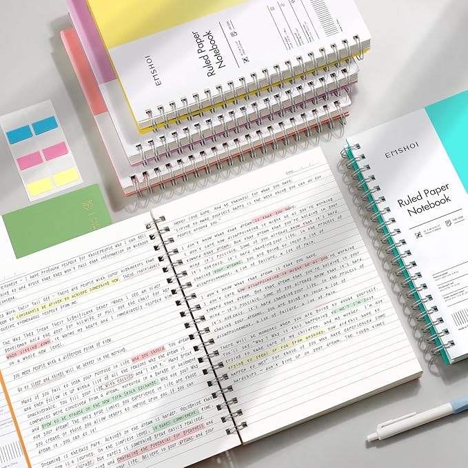 EMSHOI A5 Spiral Notebook College Ruled Lined Journal, Small 5.7" X 8.22", 300 Pages/150 Sheets, 100gsm Thick Paper, Waterproof Hardcover, for Office School Women Men Work Writing Notes-Pink-DeskLoop Office