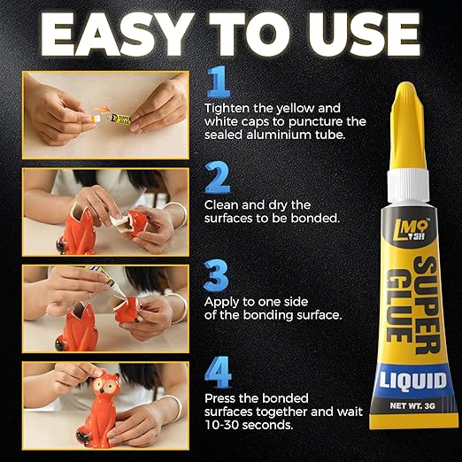 12×3g Mini Super Glue Clear Liquid, All Purpose Single Use Superglue Heavy Duty Strong for Plastic Ceramic Glass Metal Repair, Instant Cyanoacrylate Adhesive Bonding Wood Miniatures 3D Print-DeskLoop Office