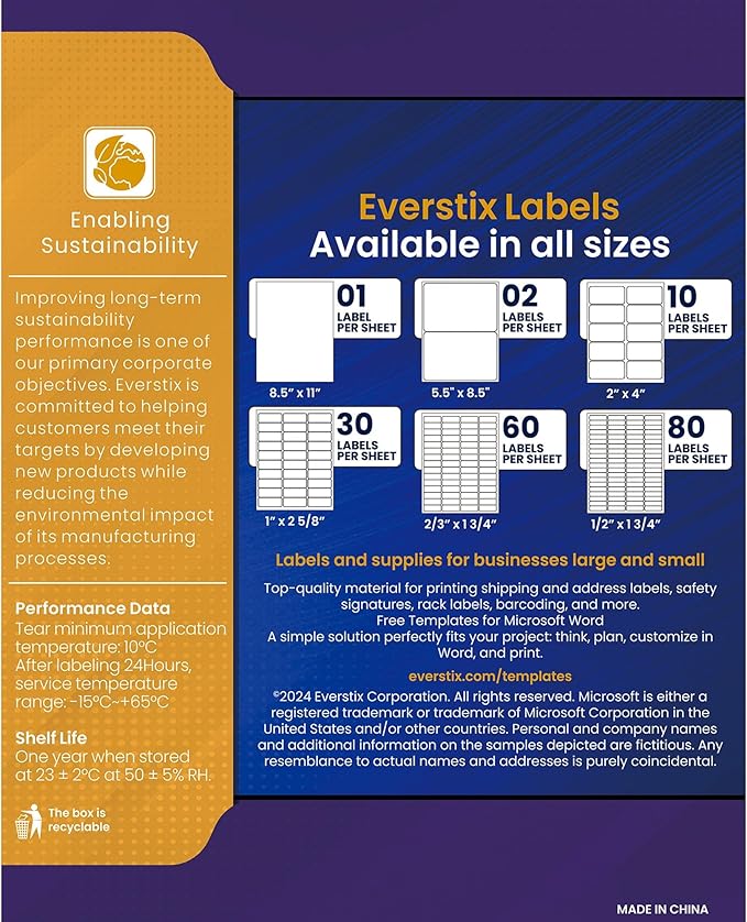 1" x 2-5/8", 25 Sheets, 750 Mailing Address Labels, White Sticker Labels for Laser & Inkjet Printers, Permanent Adhesive-DeskLoop Office