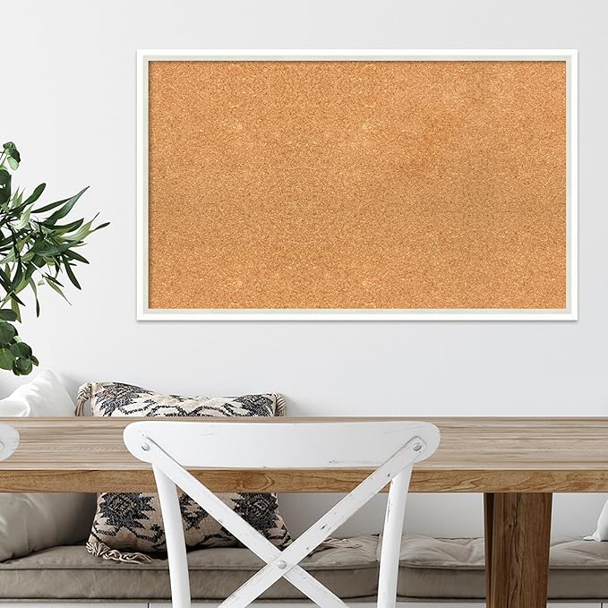Amanti Art Natural Cork Board for Wall, 19x31 Vision Board with White Frame, Medium Corkboard Office Decor for Home Organization, Modern Corkboard Pinboard to Display Items for Home Organization in-DeskLoop Office