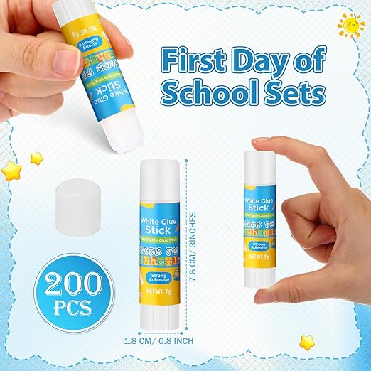 Zubebe 200 Pcs White Glue Stick Bulk Back to School Gifts First Day Sets 0.32 oz Washable Glue Stick for Crafts Home Classroom Prize Party Supplies Scrapbooking Crafting Supplies(School)-DeskLoop Office
