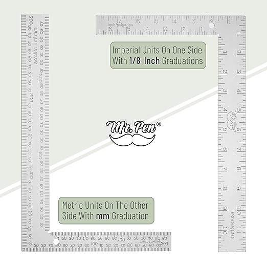 Mr. Pen- Framing Square, 8 x 12 Inch, Silver, Right Angle Ruler, L Shape Ruler, Metal Square