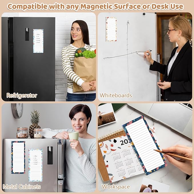 4 Pack Magnetic Note Pad for Fridge with Pen Holder, Totally 200 Sheets Magnetic To Do List, Shopping List, Grocery List, Memo Pads for Refrigerator(Flower Design)-DeskLoop Office