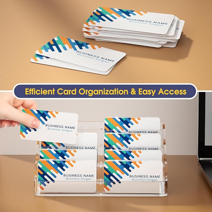 MaxGear Acrylic Business Card Holder for Desk Multiple Business Card Holders, Premium Cards Stand, Clear Plastic Cards Display Holder with 4 Tier for Exhibition, Home and Office, 8 Pocket, 4 Pack-DeskLoop Office