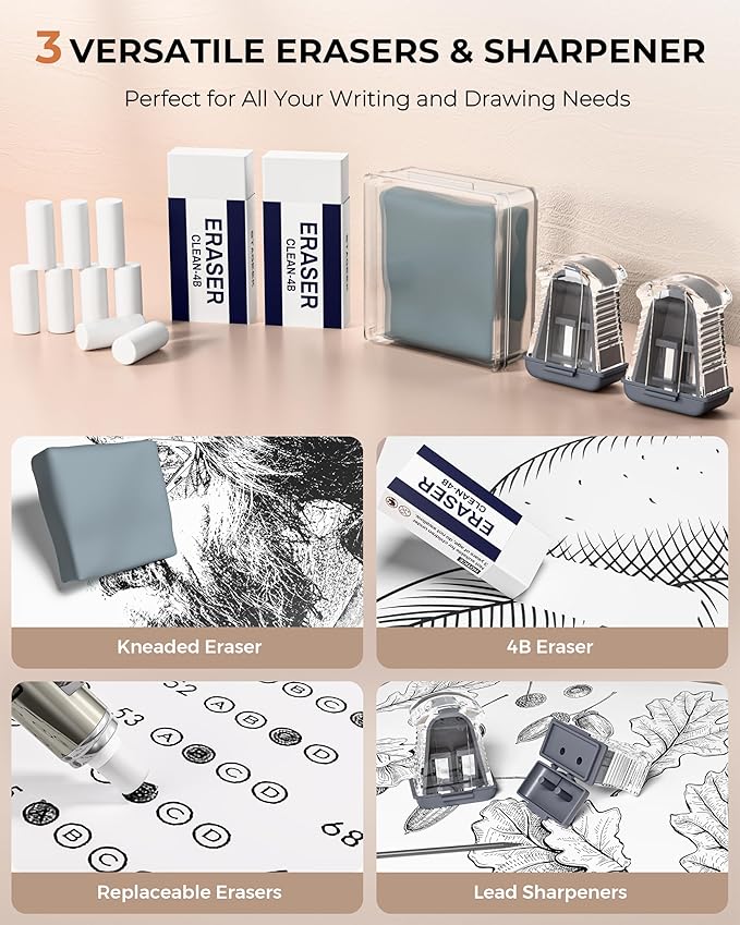 30PCS Art Mechanical Pencil Set with Leather Bag, Metal Artist Lead Pencil 0.5, 0.7, 0.9 mm, 3PCS 2mm Sketching Pencil (4H 2H HB 2B 4B 6B Color) with 464PCS Graphite Lead Refills for Drawing-DeskLoop Office