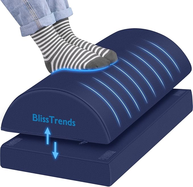 BlissTrends Foot Rest for Under Desk at Work-Versatile Foot Stool with Washable Cover-Comfortable Footrest with 2 Adjustable Heights for Car,Home and Office to Relieve Back,Lumbar,Knee Pain-Blue Long-DeskLoop Office
