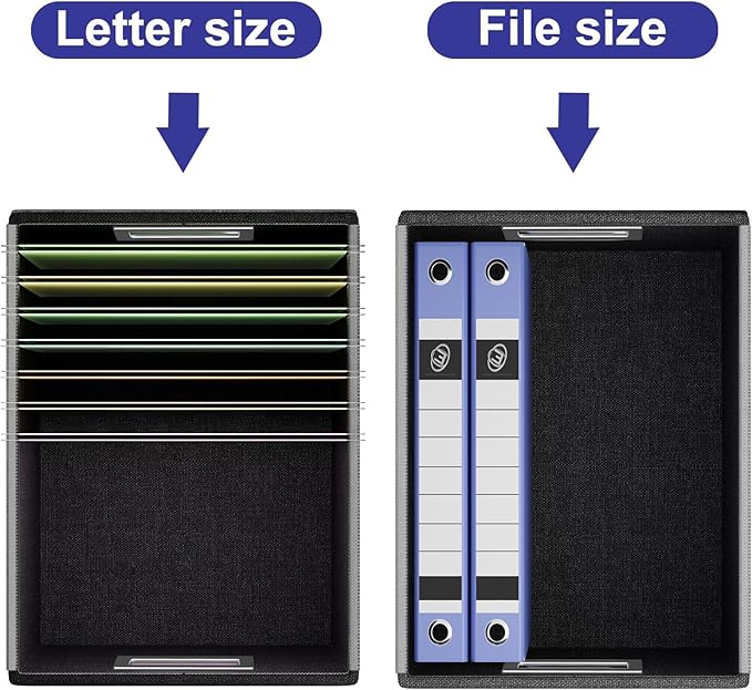 Huolewa File Organizer Box with Lid, Collapsible Leather File Folder Organizer for Office Document Storage, Filing Box with Plastic Slide for Letter/Legal Size Hanging Files,Navy Blue-DeskLoop Office