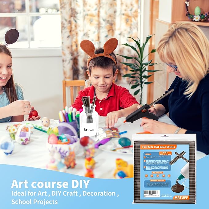 MATUFF Brown hot Glue Stick Full Size 0.43” Dia x 8” Long, 52 pcs Hot melt Adhesive Glue Sticks, Colored Glue Gun Sticks for Christmas Decoration DIY Crafts Arts School Home Gluing Project-DeskLoop Office