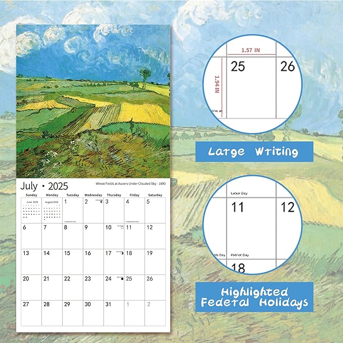 2025 Wall Calendar,Calendar 2025, January 2025 - December 2025, Wall Calendar Vincent van Gogh Painting, 12" x 24" Opened,Full Page Months Thick & Sturdy Paper for Calendar Organizing & Planning-DeskLoop Office