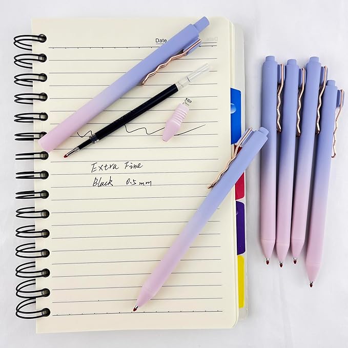 Fengtaiyuan Lan05, Stylish Gradient Color Pen, Black Ink, 0.5mm Extra Fine, Gel Ink Rollerball Pens, Writting Smooth, Rubber Spray (Lan05)