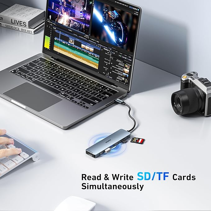 BENFEI 7-in-1 USB C Hub with HDMI(4K@60Hz), 2 USB-A, 1 USB-C Data, 100W Charge, SD/TF Card Reader, Silicone Tangle-Free Cable Compatible with MacBook Pro/Air, iPad Pro, iMac, iPhone 15 Pro/Pro Max-DeskLoop Office