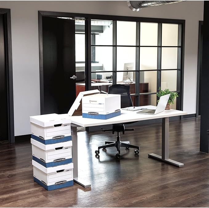 Bankers Box 20 Pack STOR/FILE Medium-Duty File Storage Boxes, FastFold, Lift-Off Lid, Letter/Legal, White/Blue-DeskLoop Office