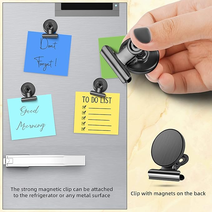 Grtard 24 Pack Magnetic Clips Heavy Duty, Black Magnet Clips for Fridge, Refrigerator Magnets, Strong Magnetic Clip, Scratch Free Magnets with Clip for Whiteboard, Refrigerator, Cruise, Locker-DeskLoop Office
