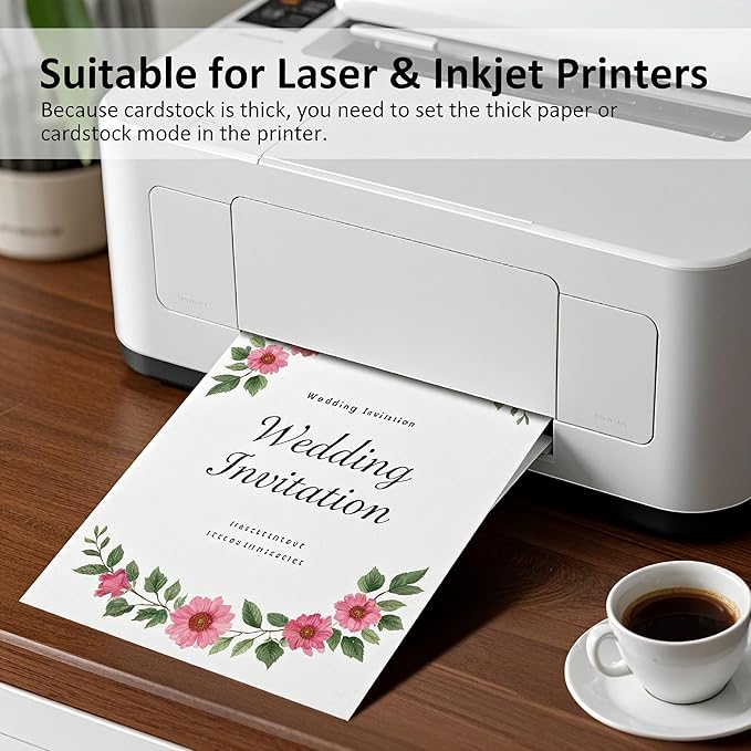 OcePor 200 Sheets White Cardstock 8.5 x 11, 92lb/250gsm Card Stock Paper, Thick Printer Cardboard Paper, Heavy Cardstock for Invitation, Resume, Certificate, Business Cards, Office-DeskLoop Office