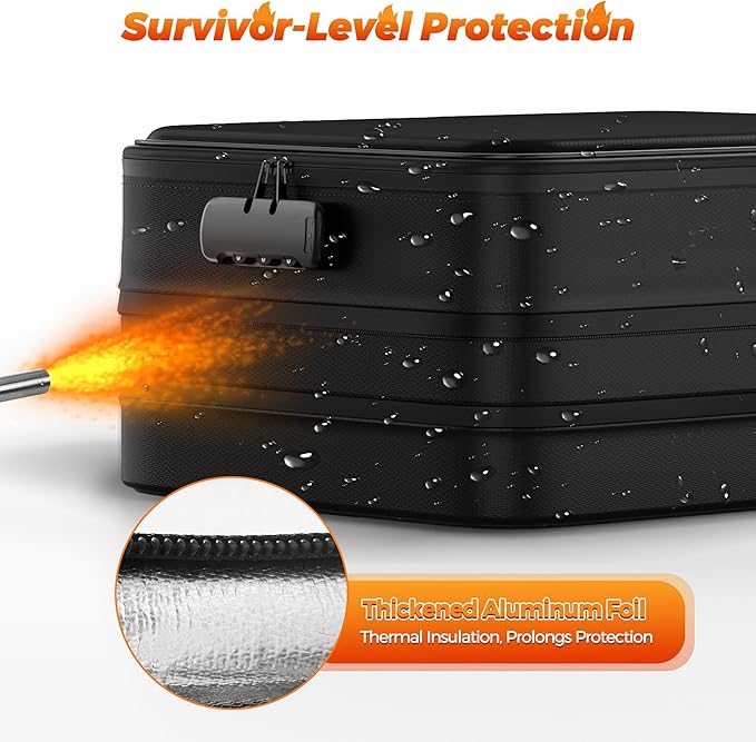 Nacial 5200℉ Fireproof Document Box with Lock, Expandable Document Organizer, Heat Insulated Fireproof Waterproof Box for File Storage, Portable Sturdy Handle for Important Documents Home Travel-DeskLoop Office