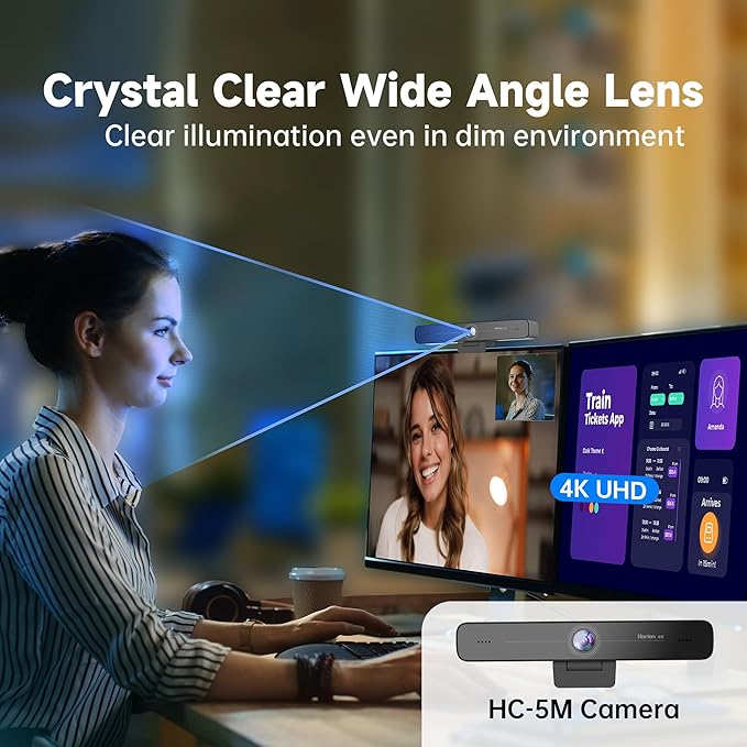 HORION 4K Webcam with Microphone, Auto Framing Camera for PC, 10X EPTZ Zoom, Plug & Play USB 3.0,Video with Dual AI Noise-Canceling Mic, for Video Conference, Streaming, PC/Mac/Linux, HC-5M-DeskLoop Office