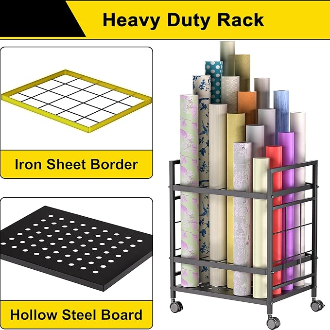 Blueprint Storage Rack, Blueprint Holder with Wheels, Used for Storing Blueprint/Carpet/Map/Poster/Architectural Construction Plan, 20 Slots(3.2" x 3.2"), Silent wheel for Home, Office, School(Black)-DeskLoop Office