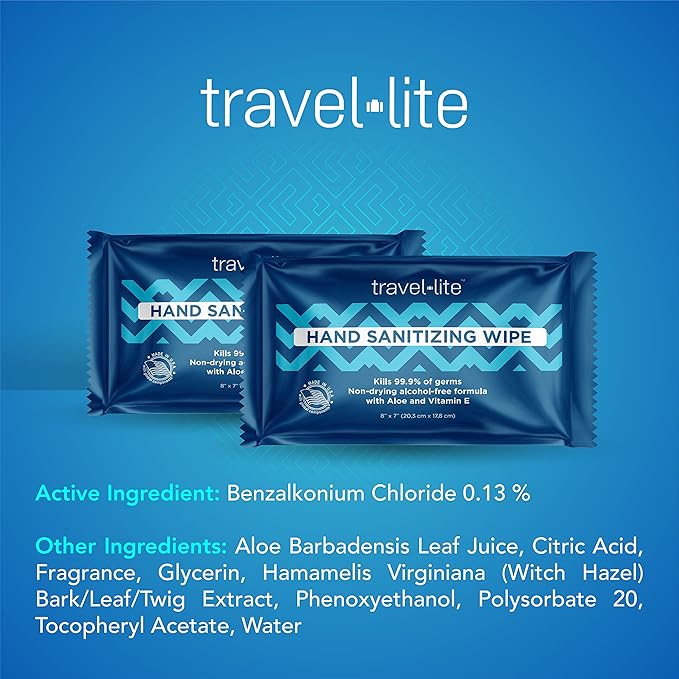 Travel Lite Alcohol-Free Hand Wipes with Aloe Vera and Vitamin E, Fresh Scent 200ct Individually Wrapped Travel Essentials Wipes for Adults and Kids-DeskLoop Office