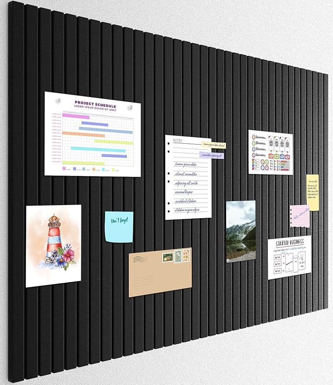 Smarpau Large Cork Board, Black Bulletin Board 48"x36", 12 Pack Pin Board Felt Wall Tiles with 50 Removable Adhesive Tabs 35 Pushpins, Cork Boards for Office Home School Decor-DeskLoop Office