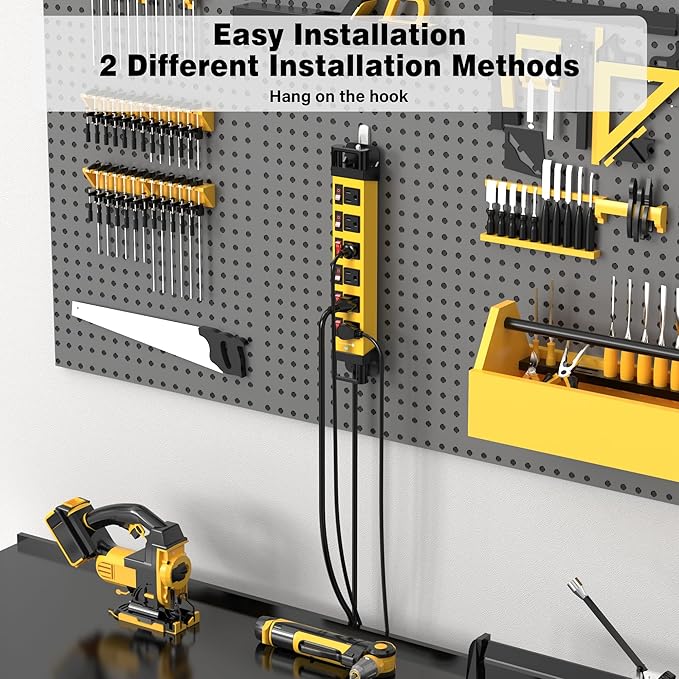 Heavy Duty Power Strip - 6 Outlet Power Strip with 6 Individual Switches Cord Manager Surge Protector 1200J Home Office Garage Industrial Workshop-DeskLoop Office