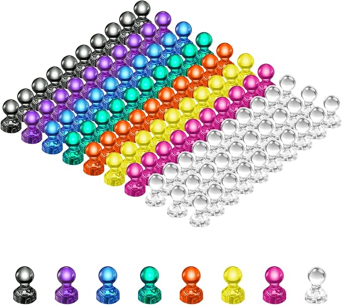 VNDUEEY 96PCS Strong Fridge Magnets, Colorful Magnetic Push Pins for Bulletin Board, Dry Erase Magnets Refrigerator Magnet, Small Strong Magnets for Whiteboard, Kitchen, School, Office, Map (8 Colors)-DeskLoop Office
