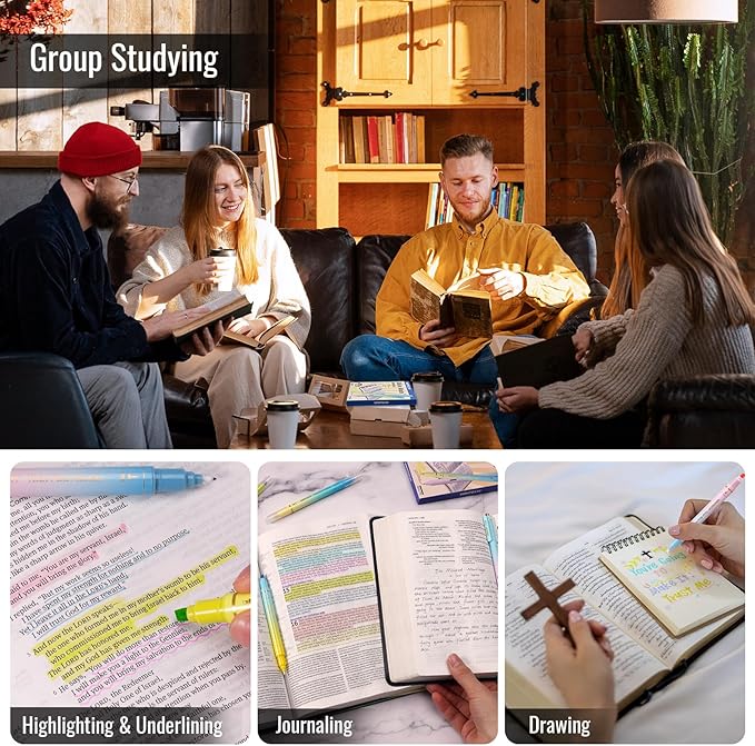 WRITECH Bible Mate Journaling Set: No Bleed Aesthetic Highlighters & 1.0 mm Black Ballpoint Pens, Bible Safe Dual Tip Highlighters, Pastel Colors, Fast-drying Ink, Journaling Kit, 9ct-DeskLoop Office