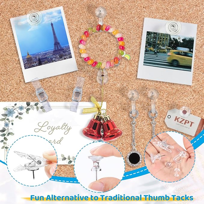 240Pcs Clear Thumb Tacks,5 Style Thumbtacks, Clear Plastic Push Pins for Cork Board, Bulletin Boards, Wall-DeskLoop Office