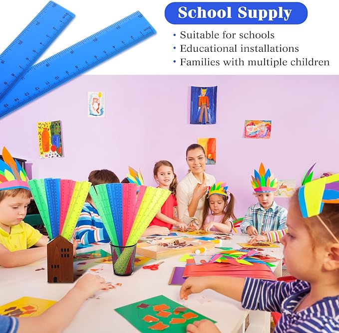 Zonon 50 Pcs 6 Inch/12 Inch Plastic Rulers Bulk Flexible Straight Rulers with Inches Centimeters First Day of School Gift Students Back to School Office Home Supplies(Colorful,12 Inch)-DeskLoop Office
