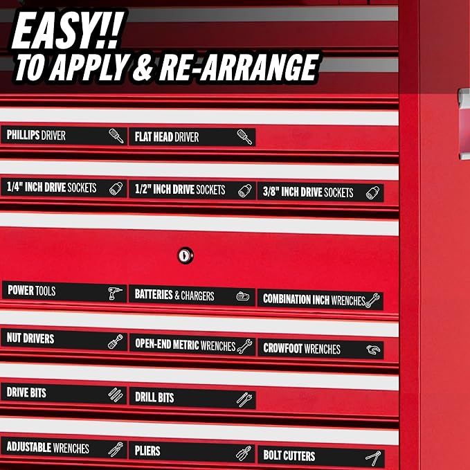 Magnetic Tool Drawer Labels–84 Piece Heavy Duty Slim Toolbox Labels, Small - Image 6