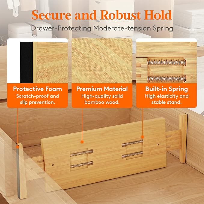 Lifewit 6 Pack Drawer Dividers Bamboo 6" High, 16-22" Adjustable Clothes Drawer Organizers, Expandable Dresser Separators in Bedroom/Bathroom/Kitchen/Office Organization and Storage-DeskLoop Office