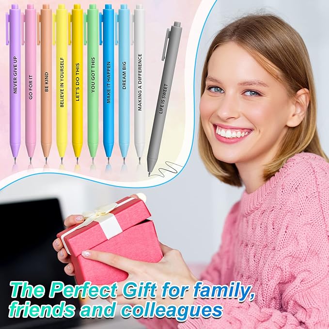 Epakh 50 Pcs Funny Pens Inspirational School Pens Bulk Positive Motivational Quotes on Ballpoint, Black Ink Pen for Adults Back to Schools Gift from Teacher(Inspirational,Macaron Color)-DeskLoop Office