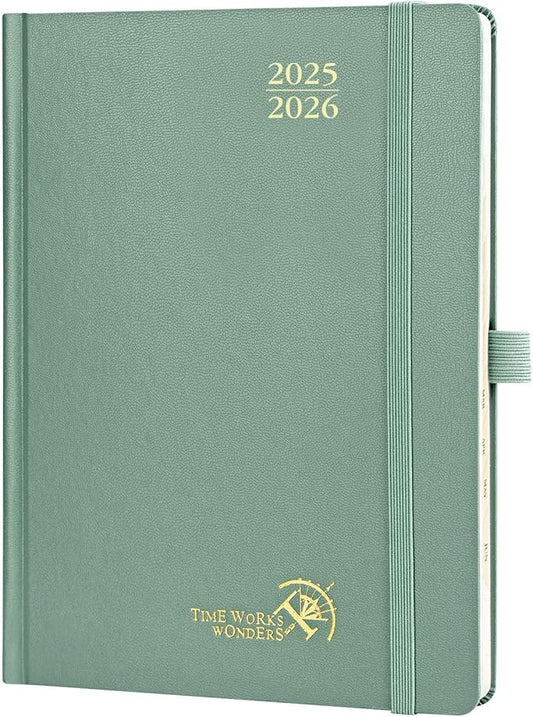 POPRUN Planner 2025-2026, (Medium 6.5'' x 8.5'' Hard Cover) Academic Calendar (July 25-June 26) Daily Weekly and Monthly Appointment Book with Hourly Time Slots, Monthly Tabs, 100 GSM - Midnight Green-DeskLoop Office