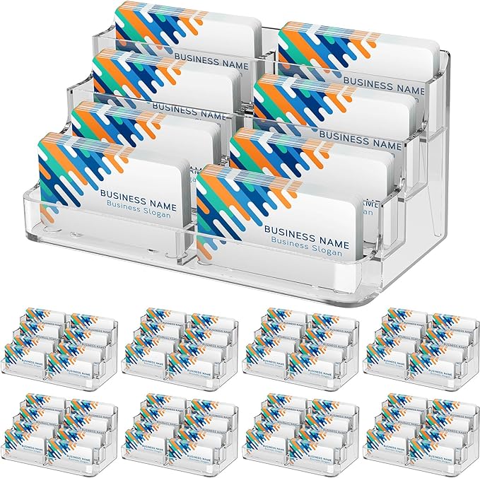 MaxGear Acrylic Business Card Holder for Desk Multiple Business Card Holders, Premium Cards Stand, Clear Plastic Cards Display Holder with 4 Tier for Exhibition, Home and Office, 8 Pocket, 8 Pack-DeskLoop Office