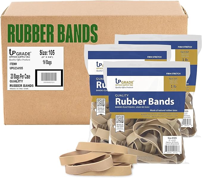 Upgrade Office Supply UPG234105PK3 Rubber Bands, Size 105 (5 x 5/8), 180 Bands, 3 lb Pack, USA-DeskLoop Office