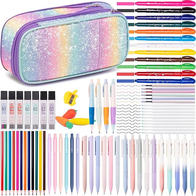 78PCS Aesthetic School Supplies with Cute Pencil Case, Pastel Highlighters Gel Pens Mechanical Pencils Set 0.5 0.7 & 2.0mm, Back to School Supplies Student Stationary Set, Pencil Pouch with Supplies-DeskLoop Office
