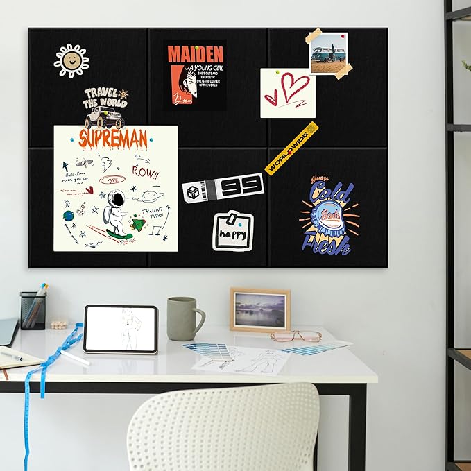 AKTOP Black Cork Bulletin Board 24"x36", 6 Pack Removable Felt Cork Board Tiles for Wall, Large 2 x 3 Bulletin Board Notice Pin Board for Office, School & Home, 24 Safe Adhesive Tabs, 20 Pushpins-DeskLoop Office