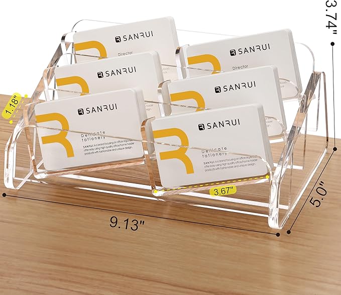 SANRUI Acrylic Business Card Holder for Desk, 3 Tier Clear Tilt Business Name Card Display Holders Stand Storage Organizer Fits 360 Business Cards (Horizontal, 6-Slot)-DeskLoop Office