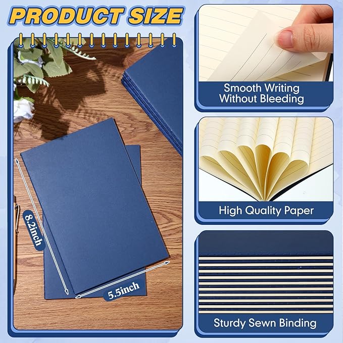 100 Pcs Kraft Notebook Journals 5.5 Inch x 8.3 Inch A5 Softcover Notebooks Bulk for Writing Sketch Office Notepad with 60 Pages 30 Sheets (Multicolor,Lined)(Navy Blue,Lined)-DeskLoop Office
