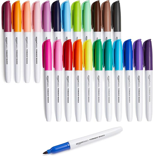 Amazon Basics Fine Tip Point Permanent Markers for Office, School, and Home Use, Assorted Colors, 24 Pack-DeskLoop Office