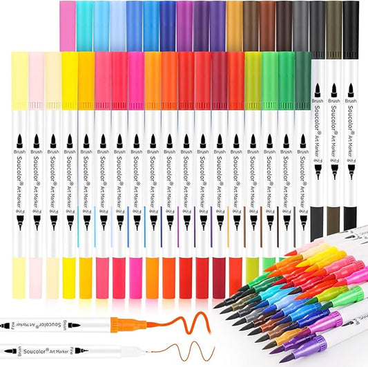Soucolor Teacher Appreciation Gifts, College Graduation Gifts, 36 Colors Dual Tip Art Brush Markers Pens for Adult Coloring Books Kids Note taking Planner Lettering Drawing Preppy School Stuff-DeskLoop Office