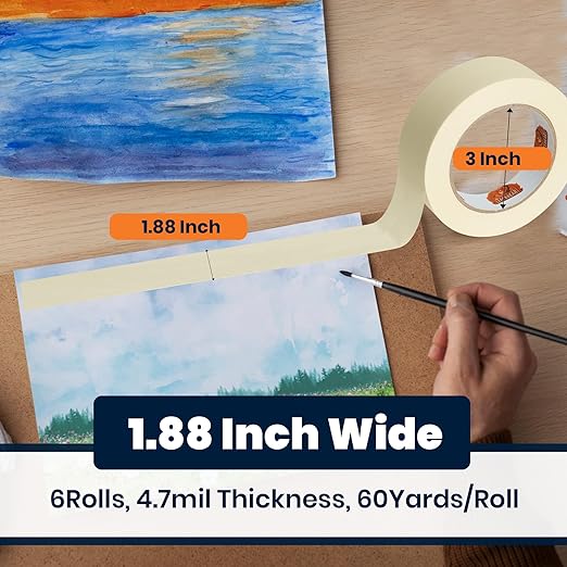 General Purpose Masking Tape Beige White 1.88 Inches x 60 Yards, Bulk Painters Tape for Painting, Labeling, DIY Arts Crafts, Home Office School Projects, 36 Rolls-DeskLoop Office